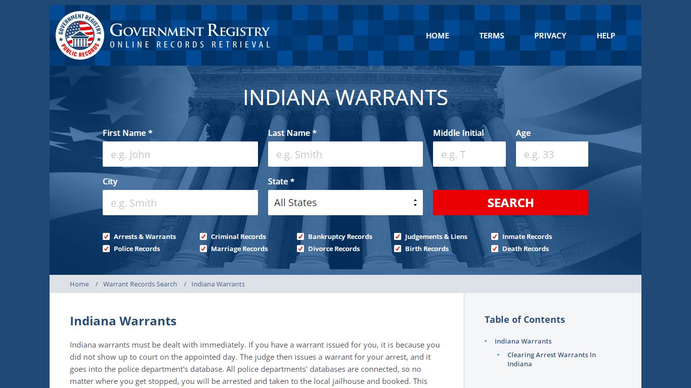 Arrest Warrants In Indiana - GovernmentRegistry.Org